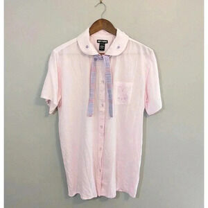 Hot Topic Kawaii Pastel Bunny Bow Girls Woven Button Up Top Size Small Heart